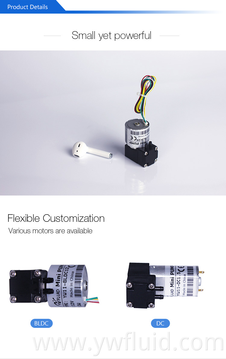 YWfluid 12v Low Noise Diaphragm Air Pump with BLDC motor Flow rate 180ml/min Used for Liquid Transfer Suction Filling